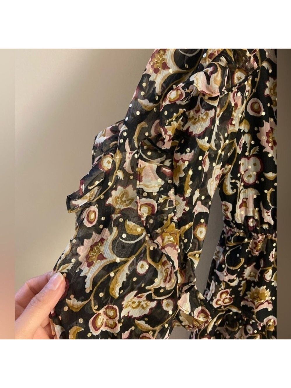 1. State Floral Black Dress mini ruffled might out Medium NWT - Picture 8 of 12